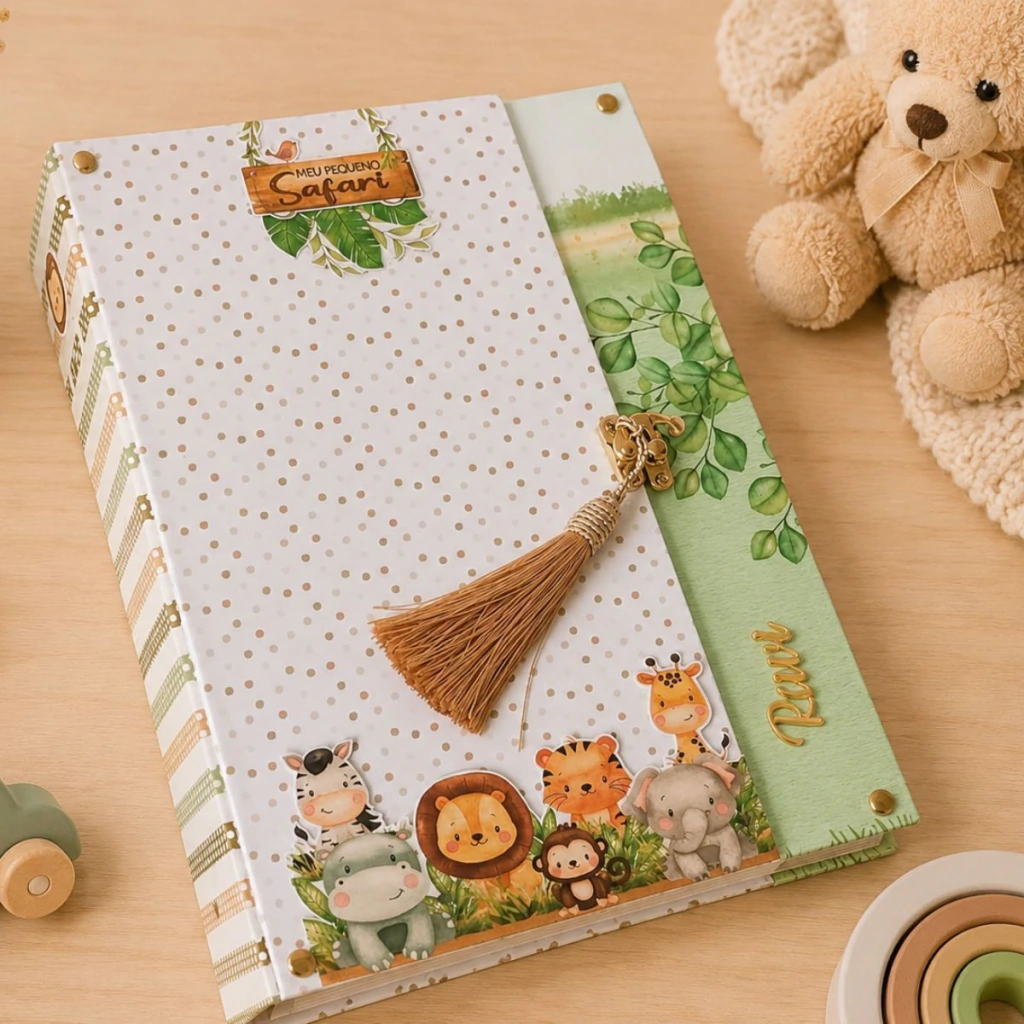 Álbum Scrapbook Mesversário 21x29cm Tema Safari